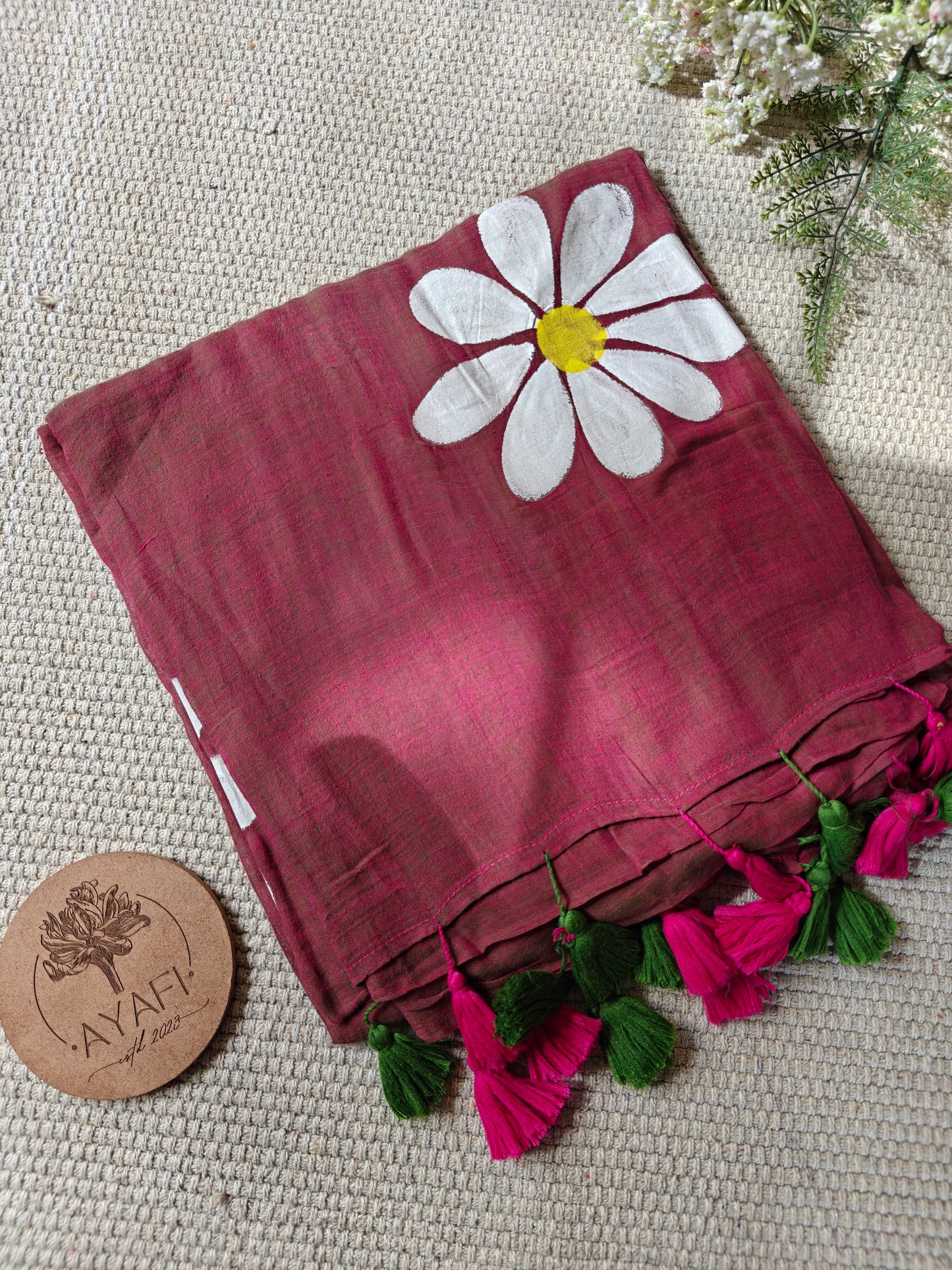 Wild Rouge Daisy Hand-Painted Saree