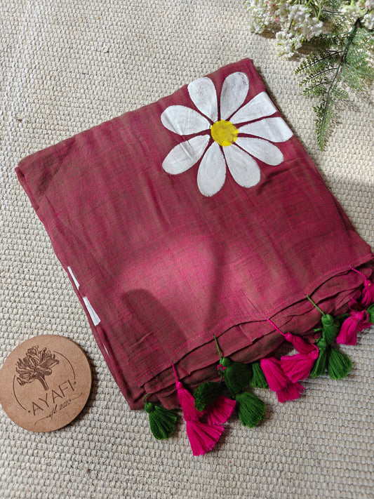 Wild Rouge Daisy Hand-Painted Saree