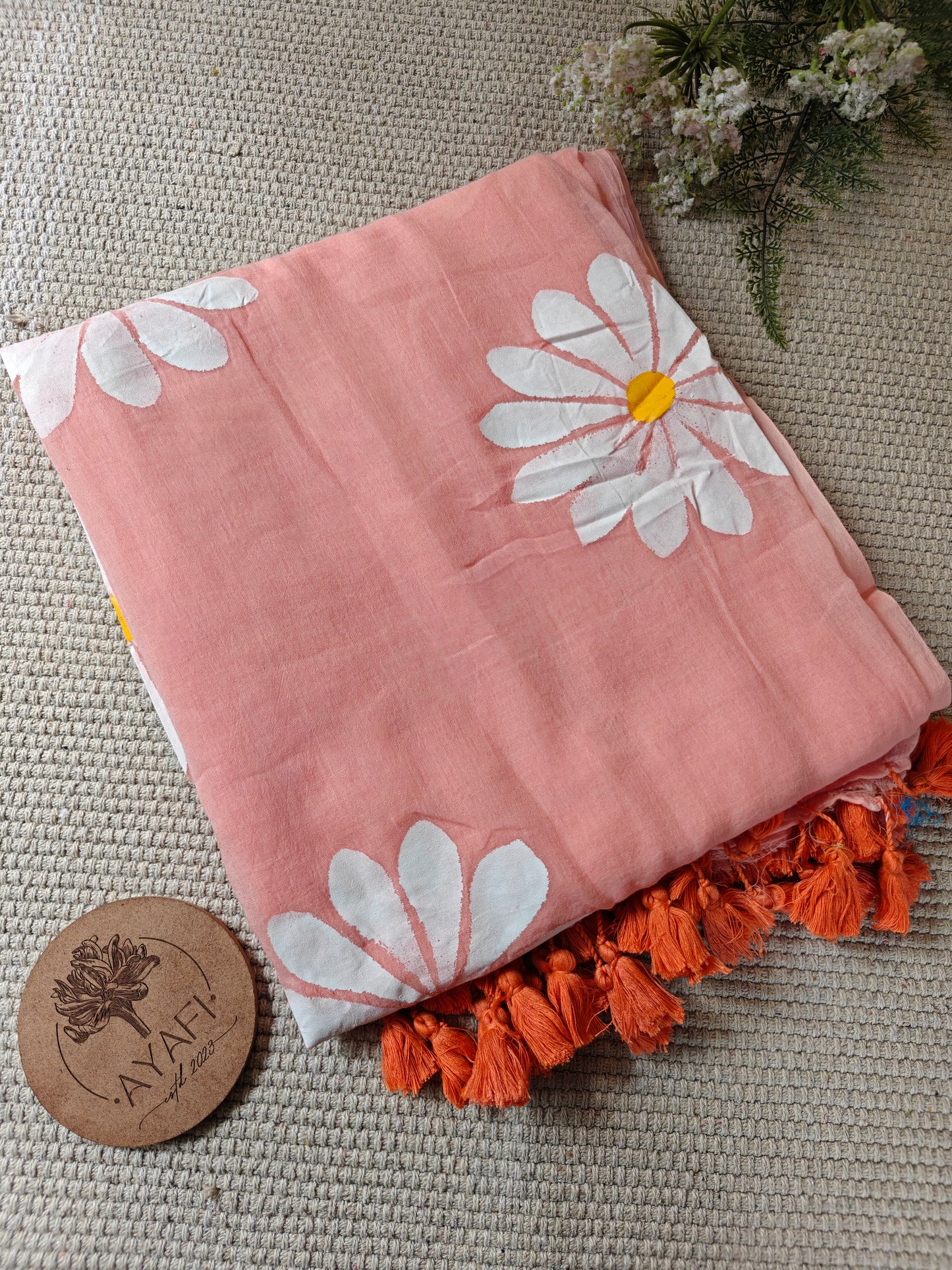Blush Daisy Hand-Painted Saree