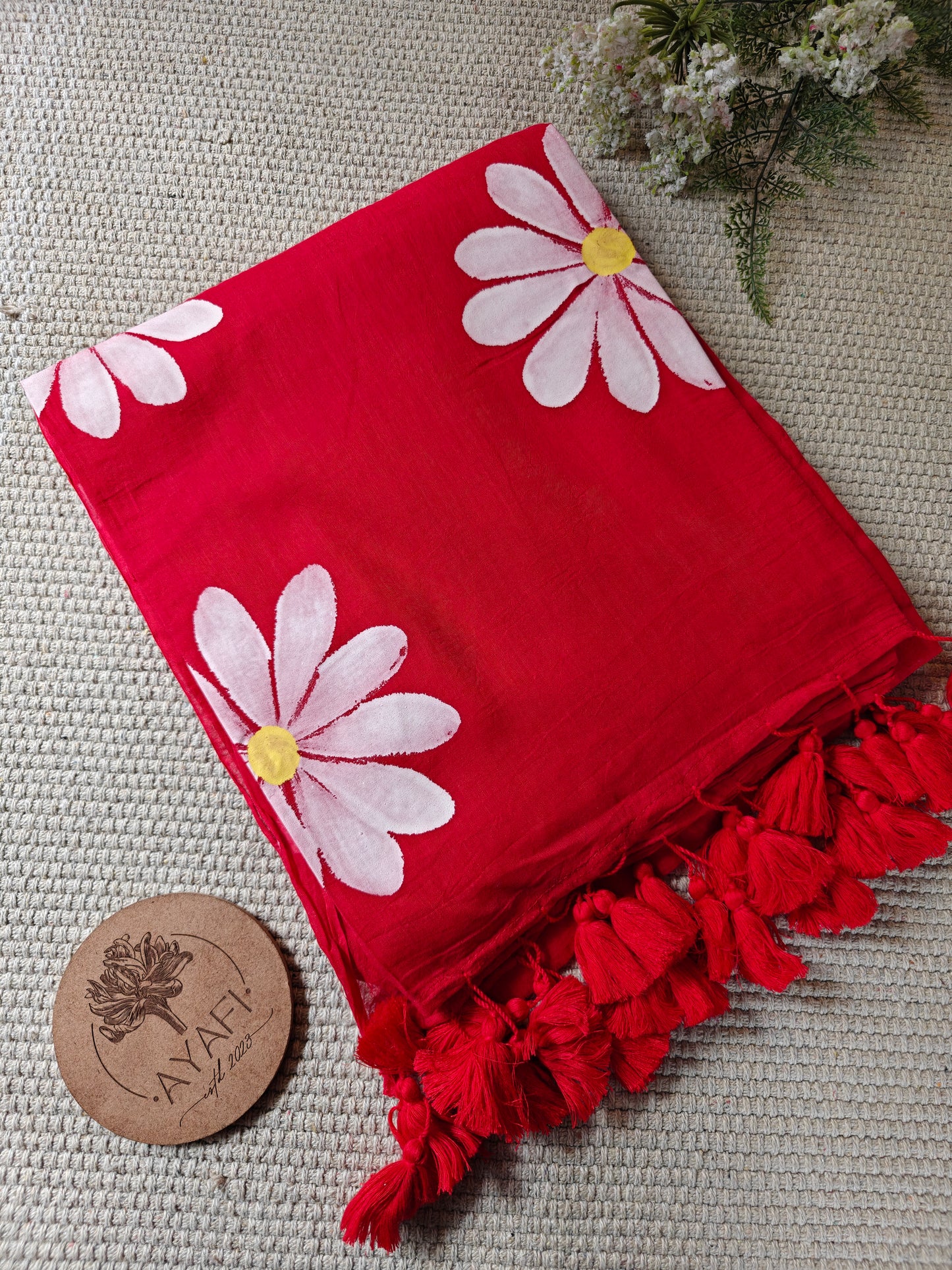 Aster Daisy Hand-Painted Saree