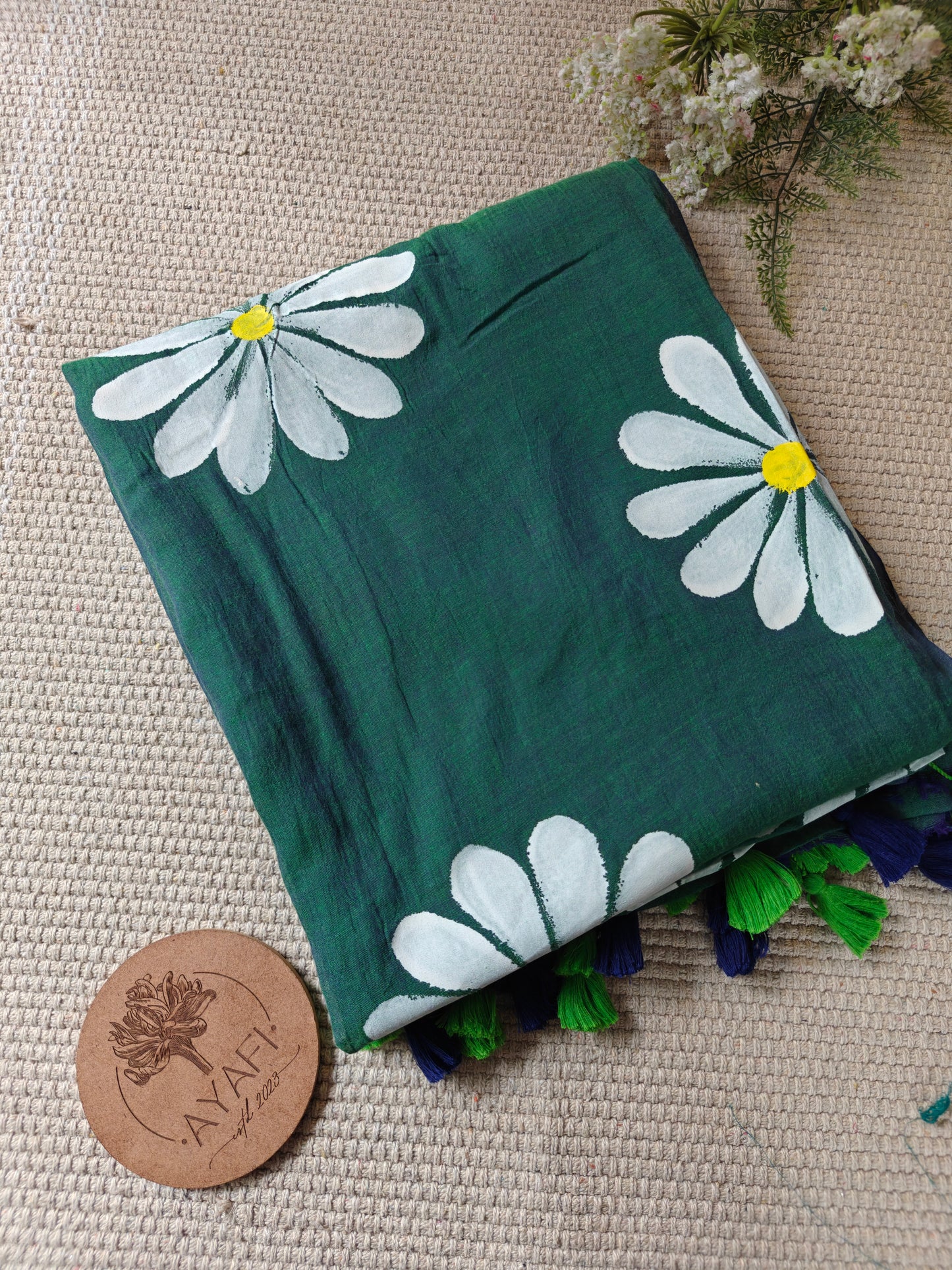 Jeweltide Daisy Hand-Painted Saree