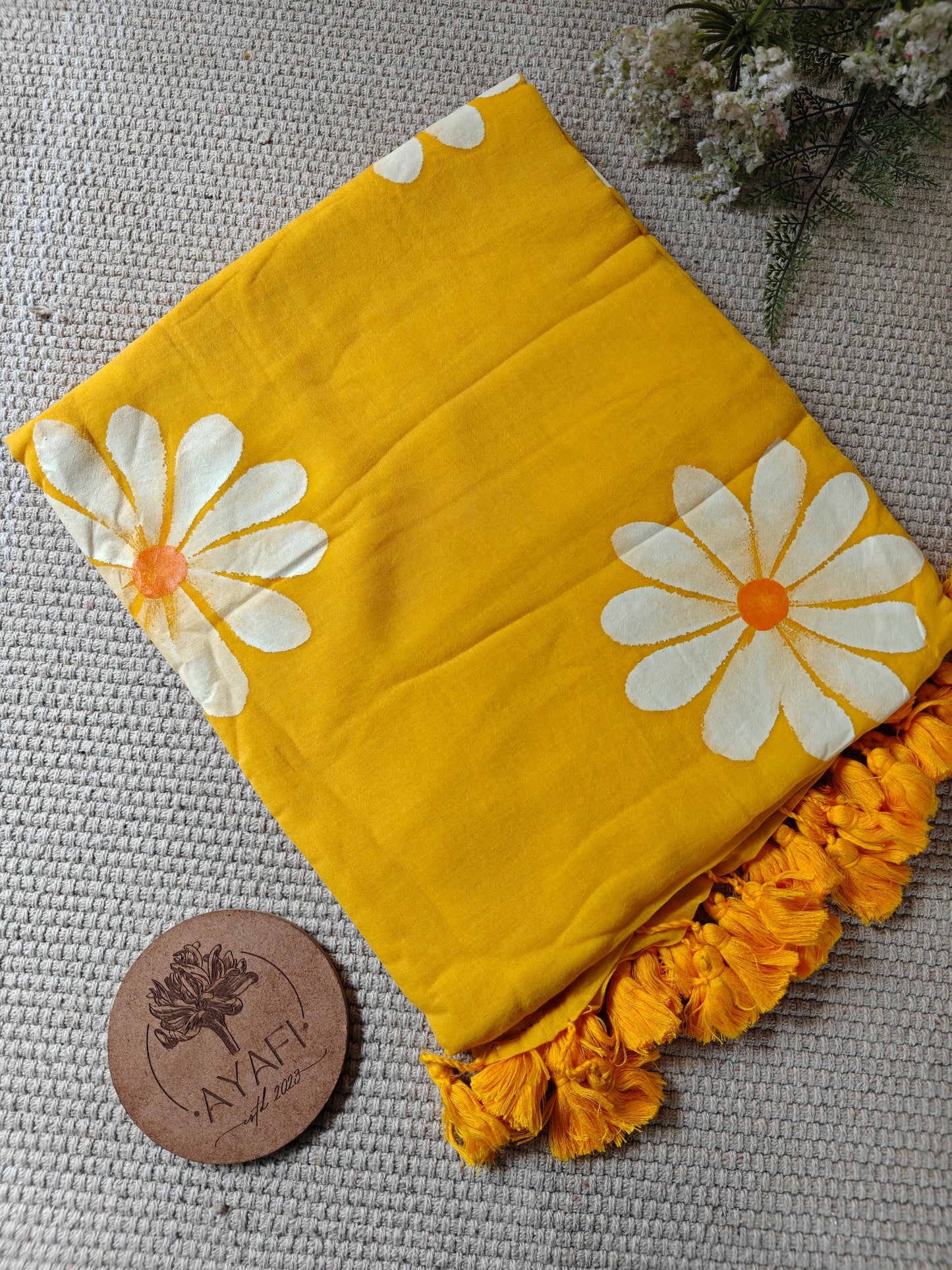 Yellow Daisy Hand-Painted Saree