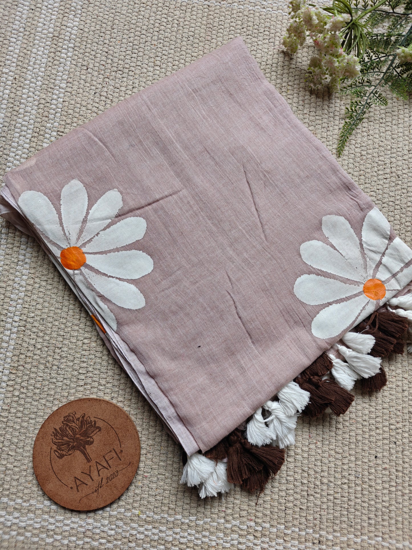 Cinnamon Daisy Hand-Painted Saree