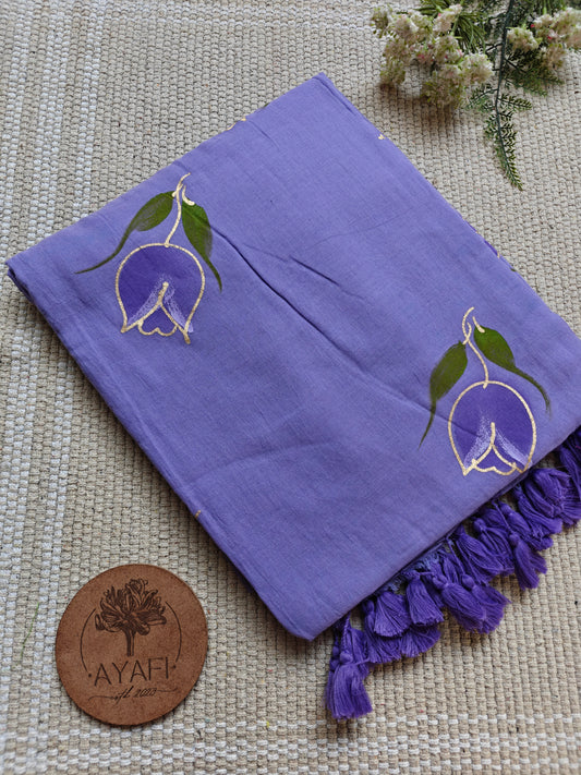 Pastel Violet Tulip Hand-Painted Saree