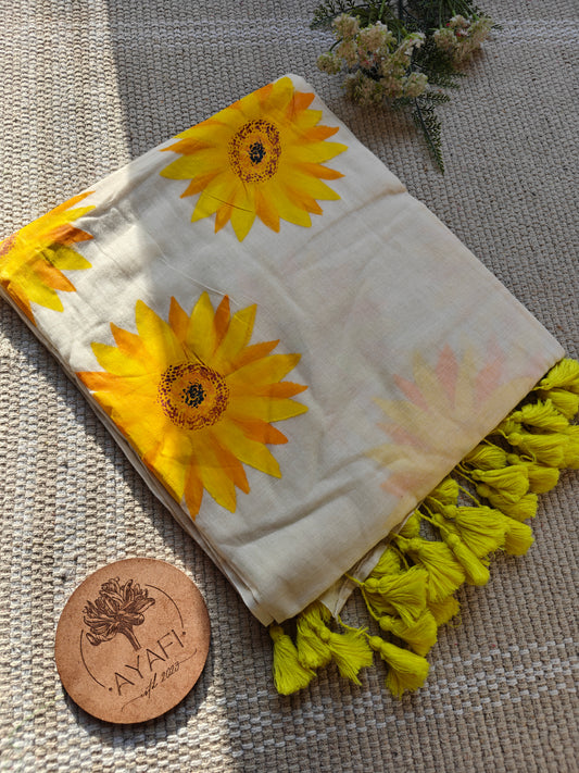 Sunflowers in Bloom Hand-Painted Saree