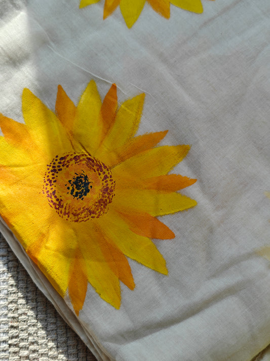Sunflowers in Bloom Hand-Painted Saree