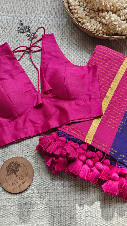 Pink Raw Silk V-Neck Belted Sleeveless Blouse
