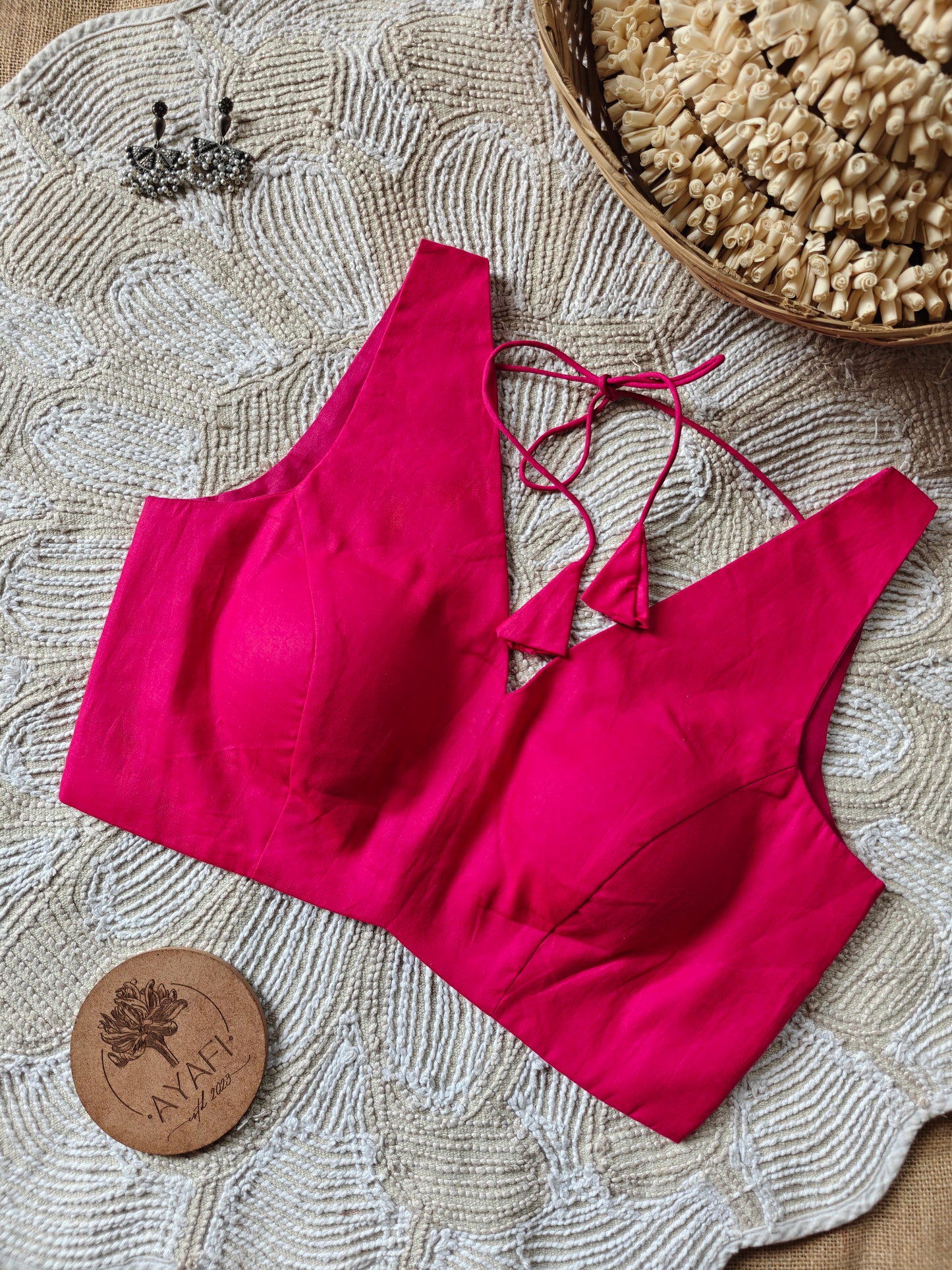 Pink Cotton V-Neck Sleeveless Blouse