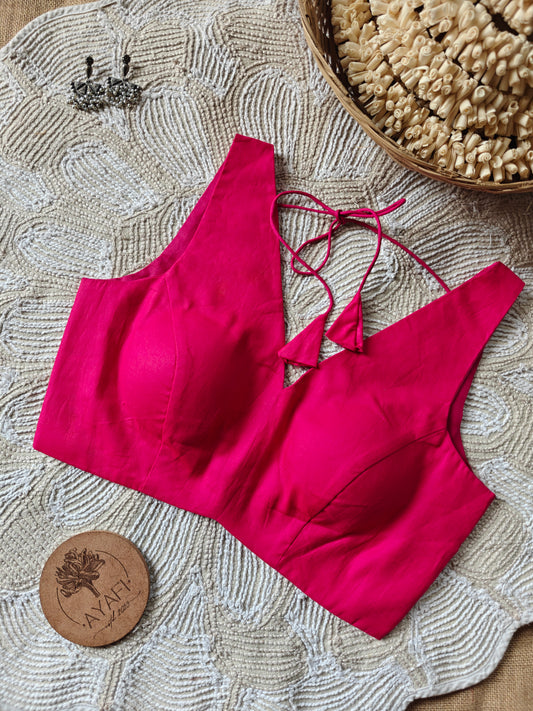 Pink Cotton V-Neck Sleeveless Blouse