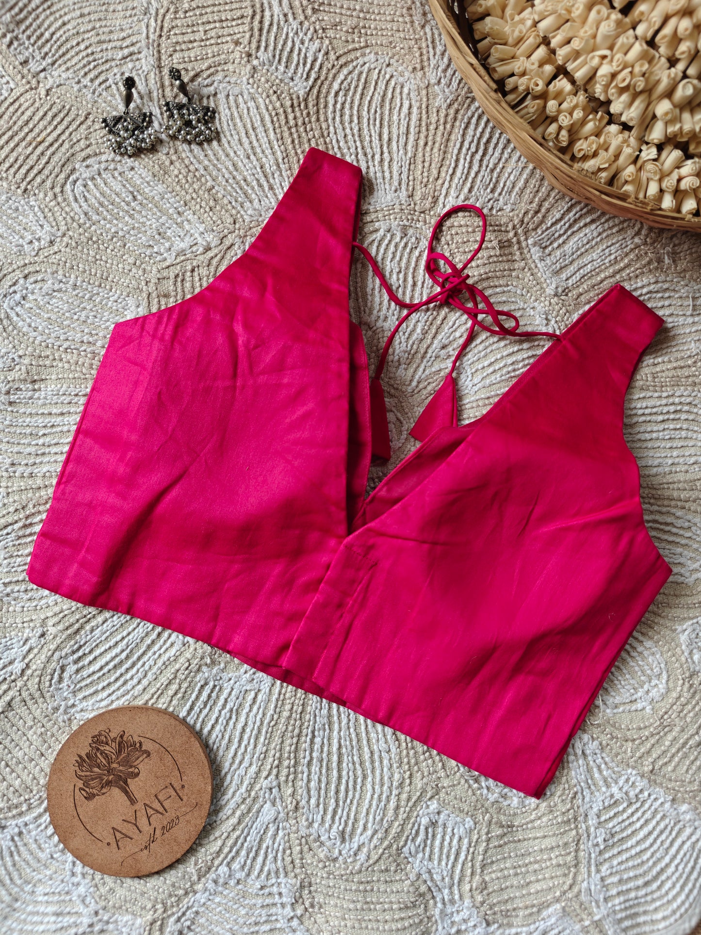 Pink Cotton V-Neck Sleeveless Blouse