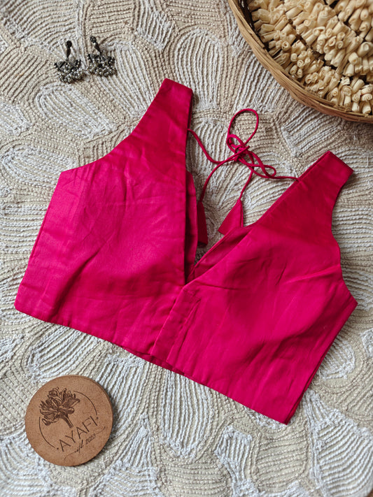 Pink Cotton V-Neck Sleeveless Blouse