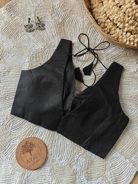 Black Cotton V-Neck Sleeveless Blouse