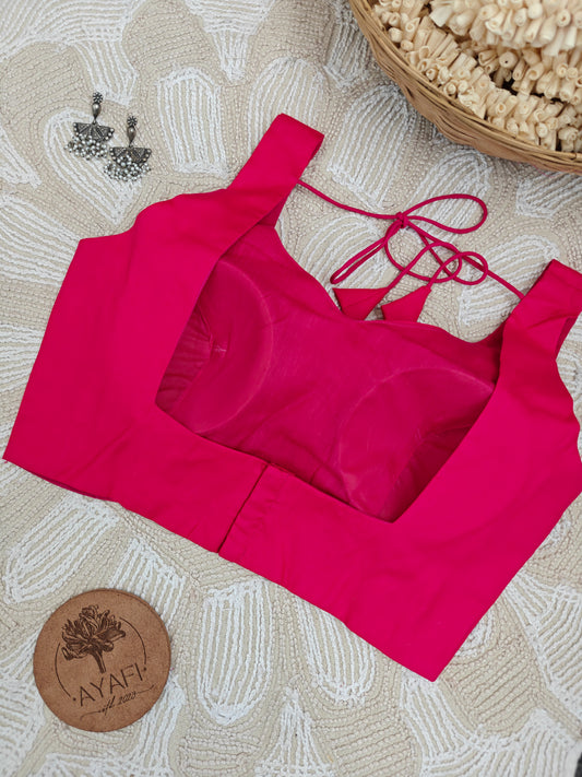Pink Cotton Leaf Neck Sleeveless Blouse