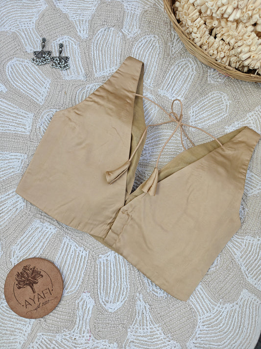 Pale Gold Modal Silk V-Neck Belted Sleeveless Blouse
