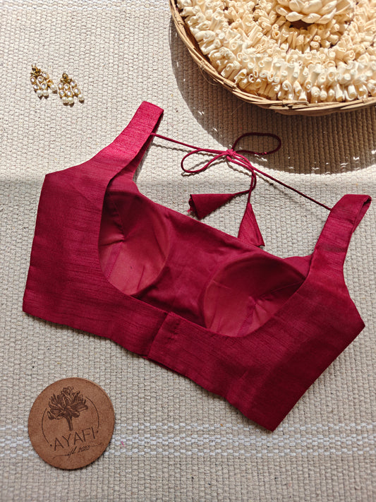 Maroon Raw Silk U Neck Sleeveless Blouse