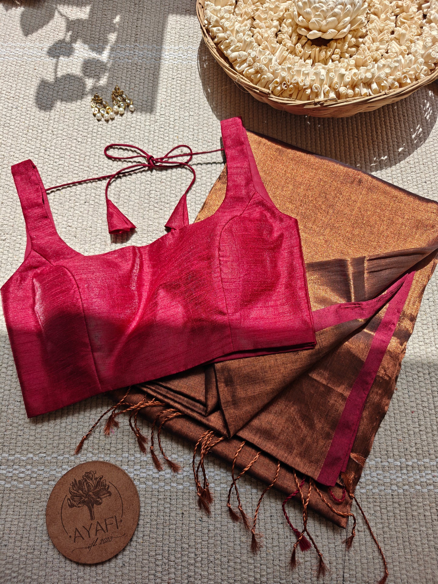 Maroon Raw Silk U Neck Sleeveless Blouse