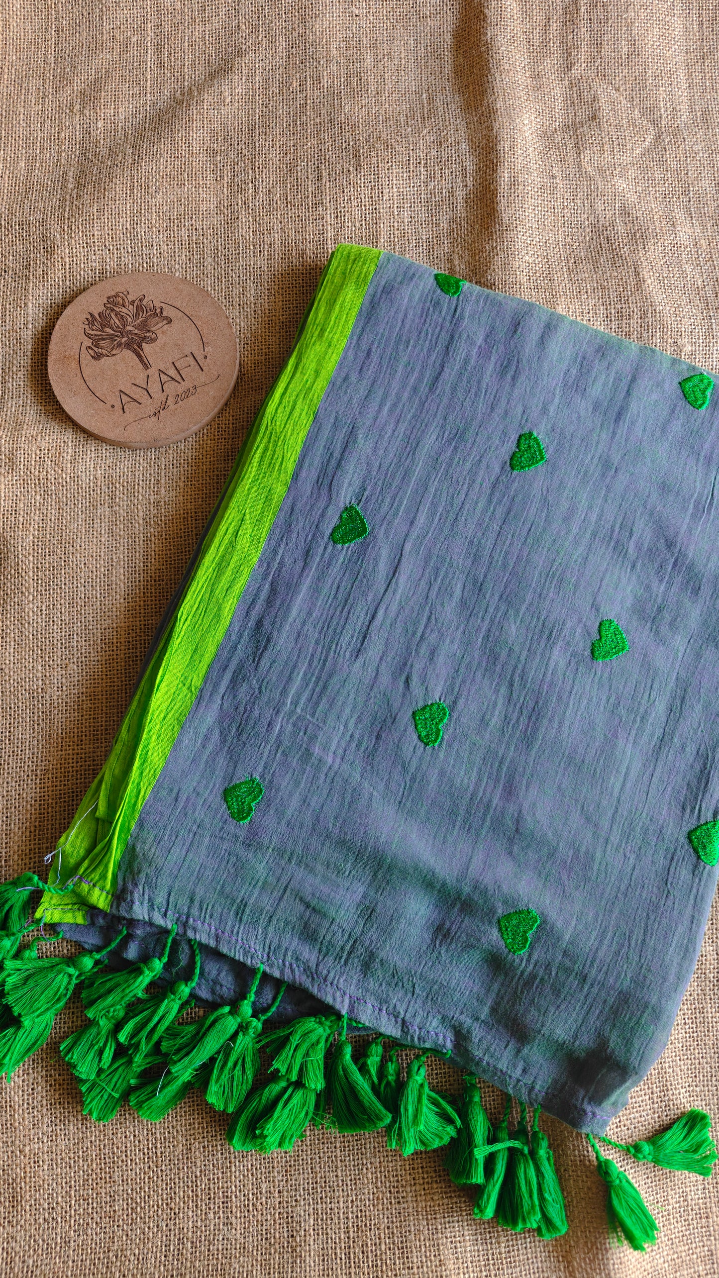 Grey Hearts Embroidery Saree