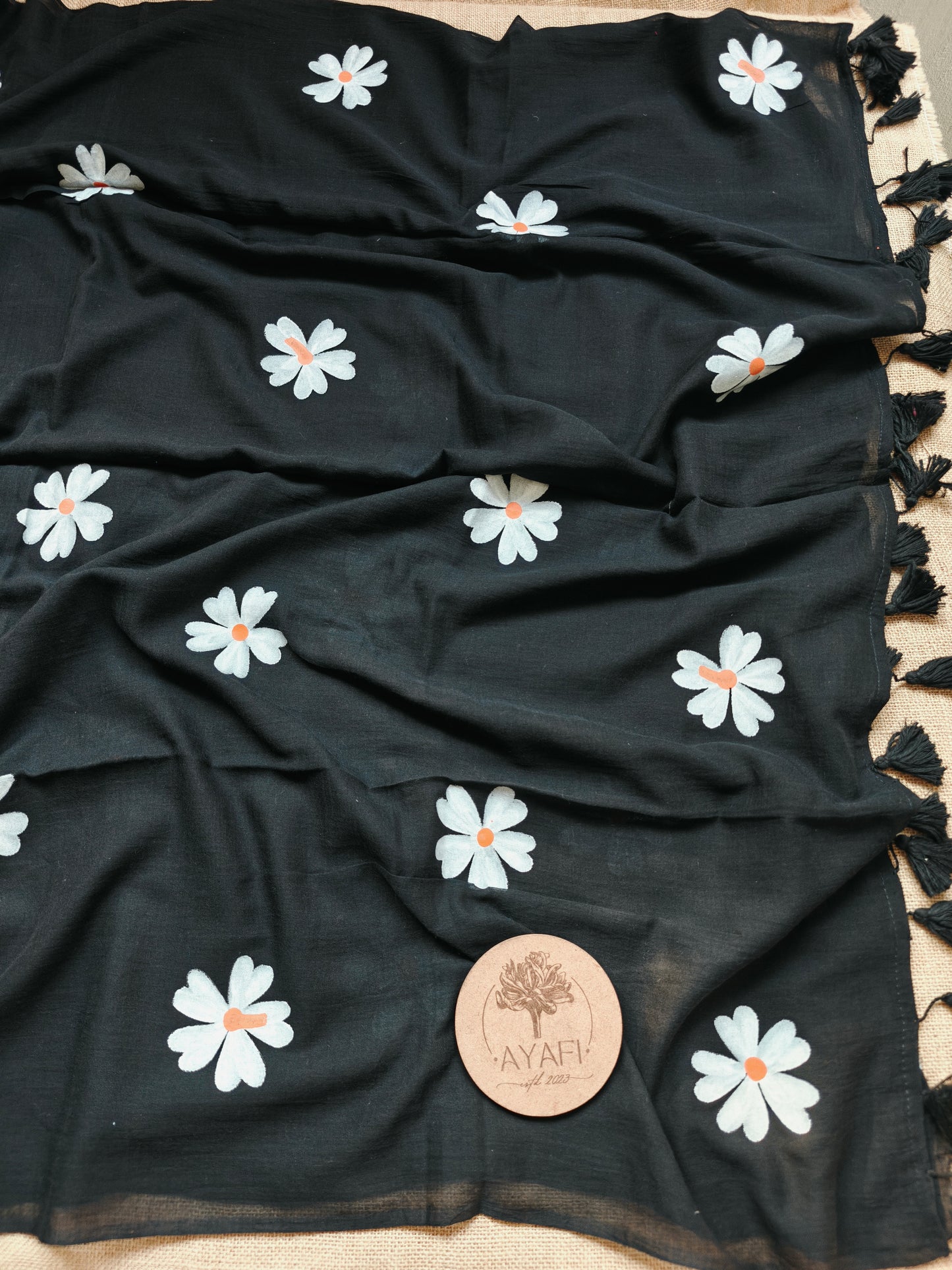 Noir Jasmine Hand-Painted Saree