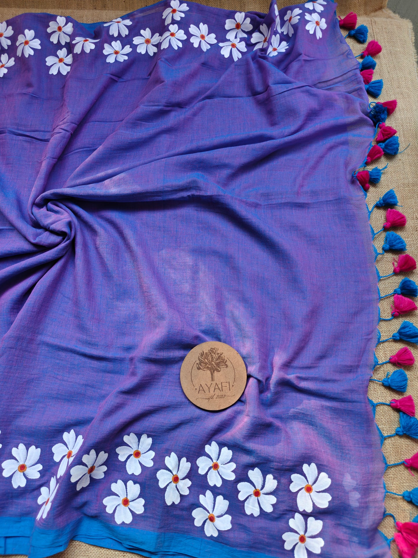 Soft Iris Jasmine Hand-Painted Saree