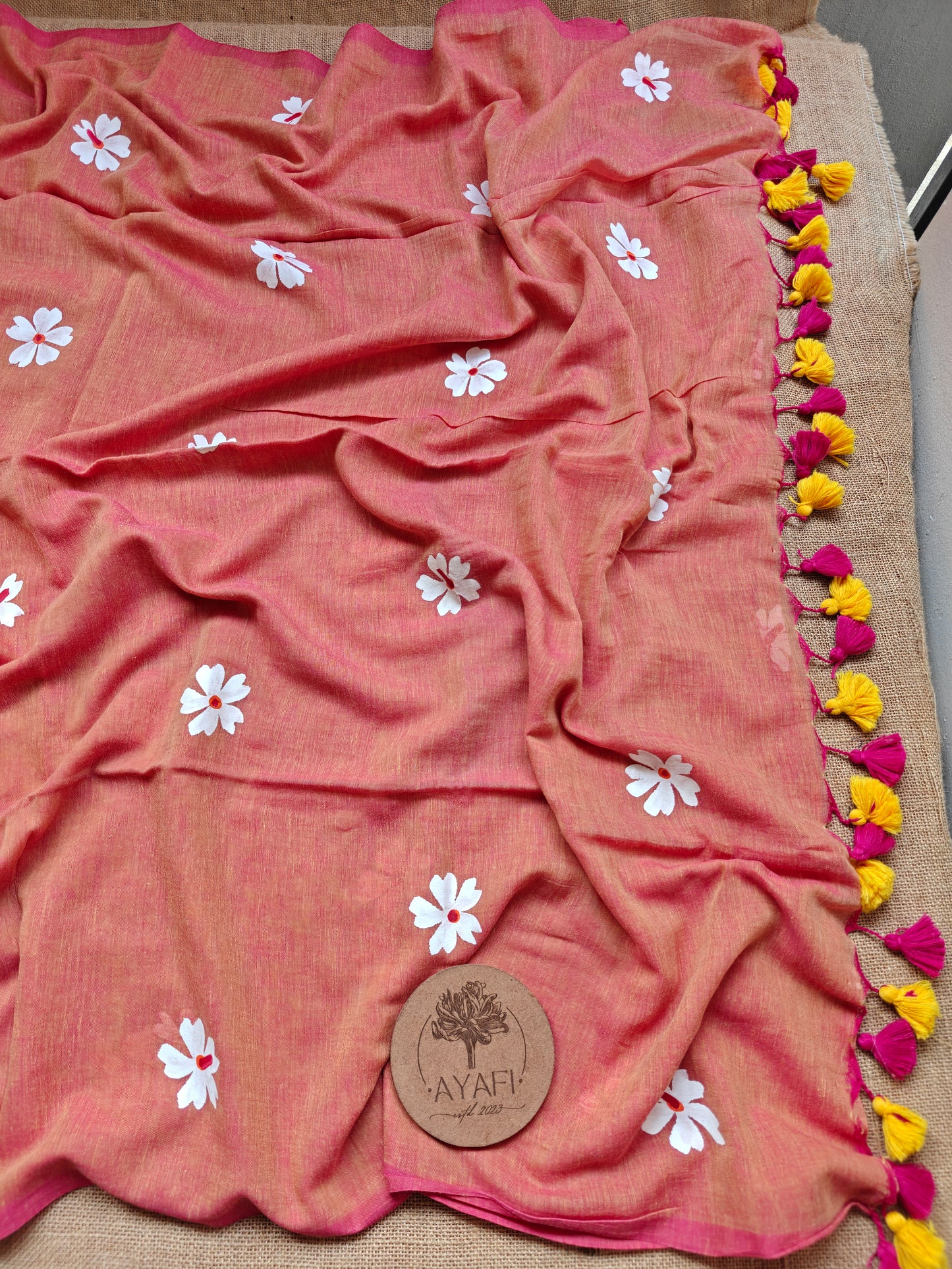 Dusty Mauve Jasmine Hand-Painted Saree
