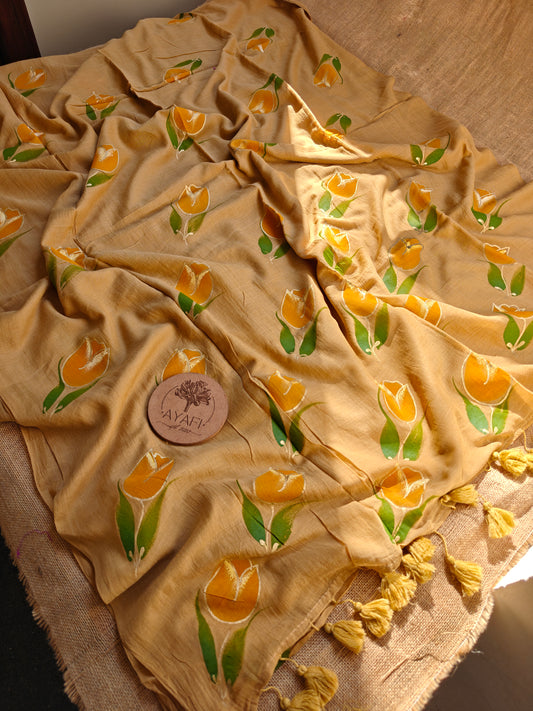 Carmel Tulip Hand-Painted Saree