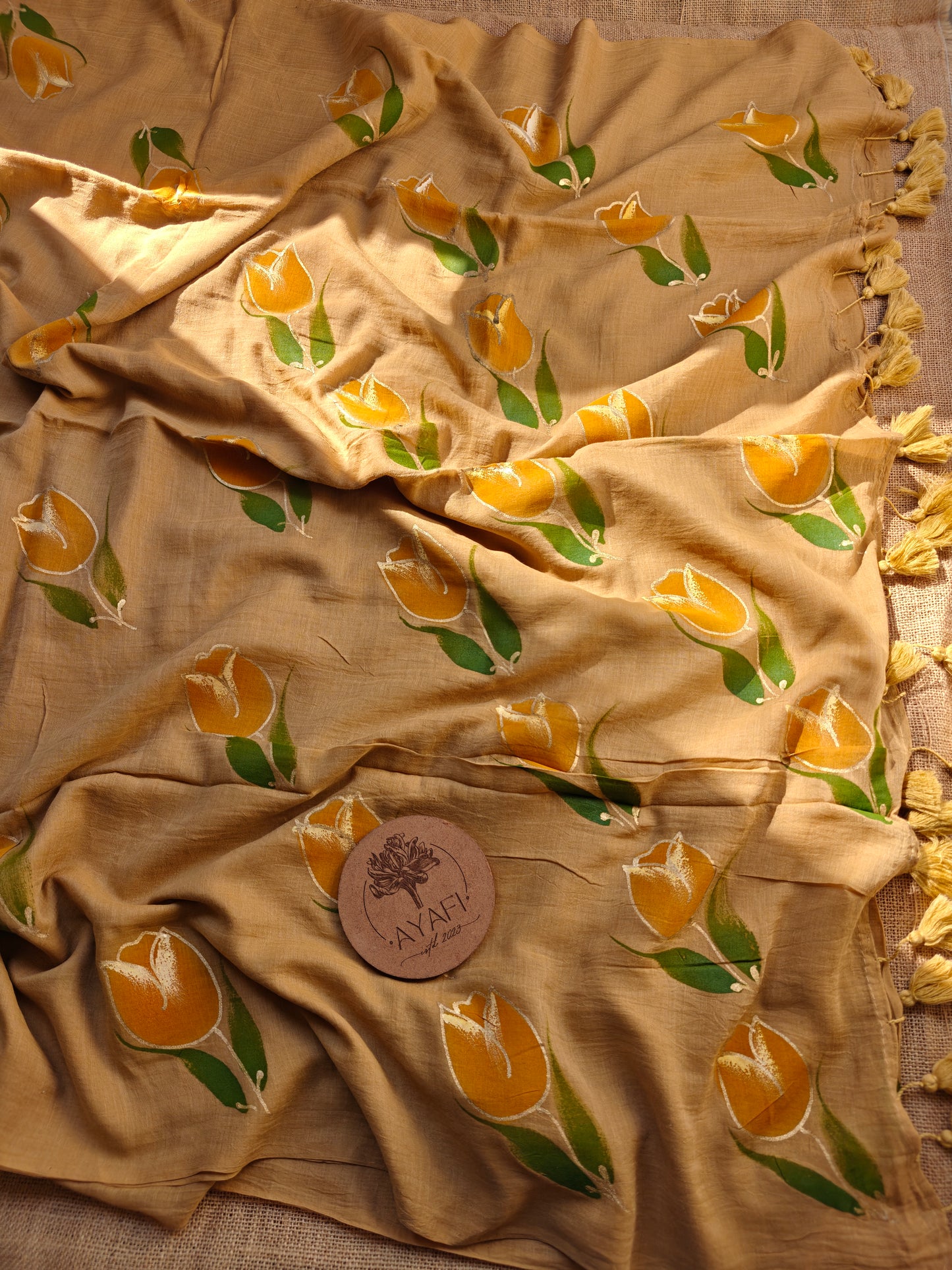 Carmel Tulip Hand-Painted Saree