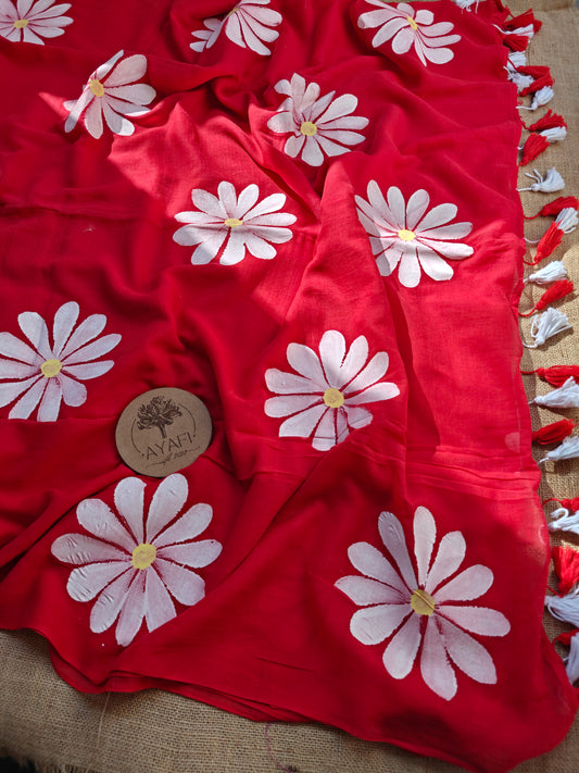 Aster Daisy Hand-Painted Saree