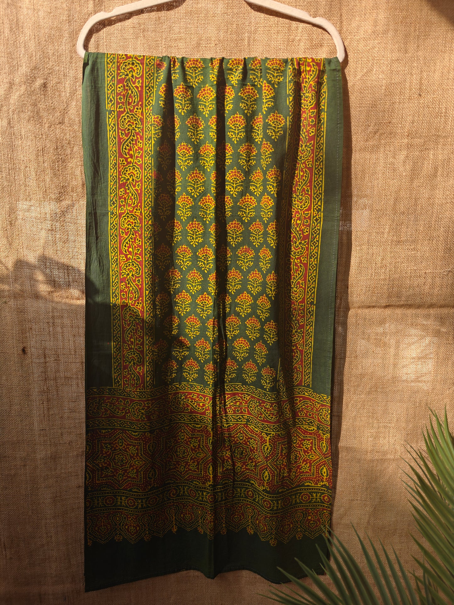 Green Handblock Printed Cotton Ajrakh Stole