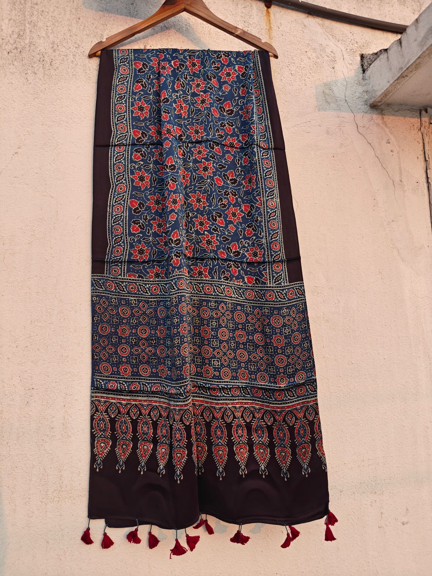 Indigo Handblock Printed Modal Ajrakh Stole