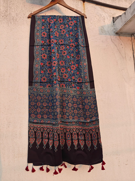 Indigo Handblock Printed Modal Ajrakh Stole