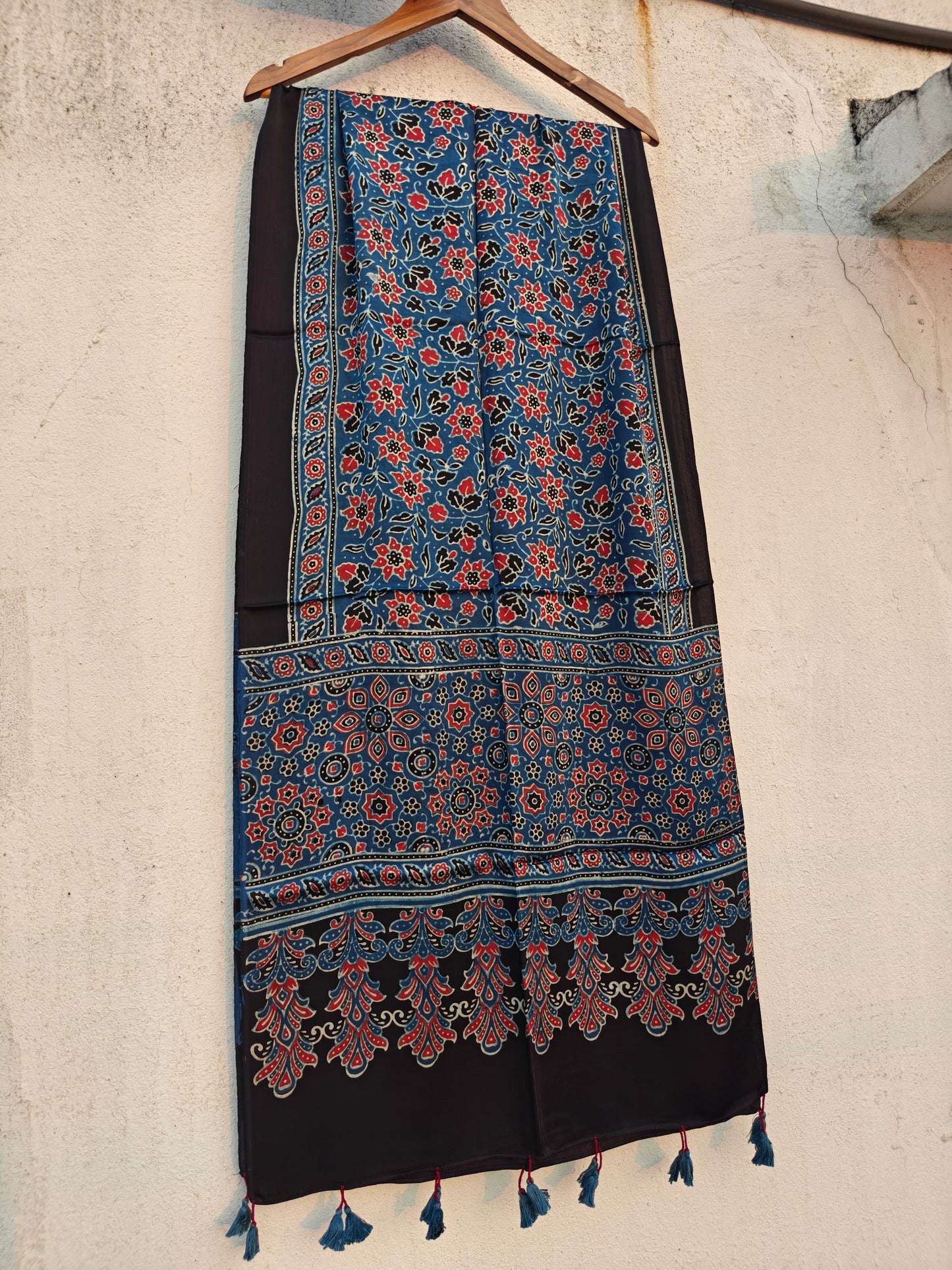 Indigo Handblock Printed Modal Ajrakh Stole
