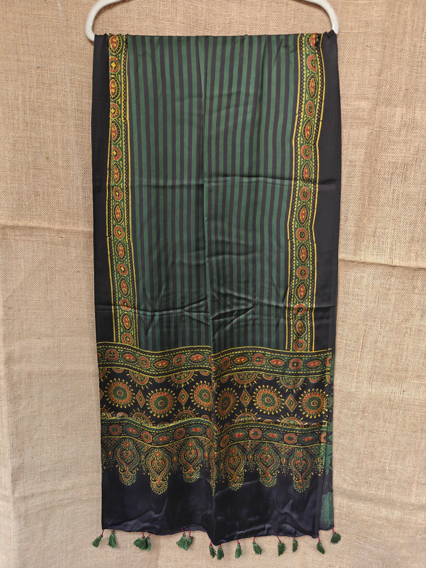 Green Handblock Printed Modal Ajrakh Stole