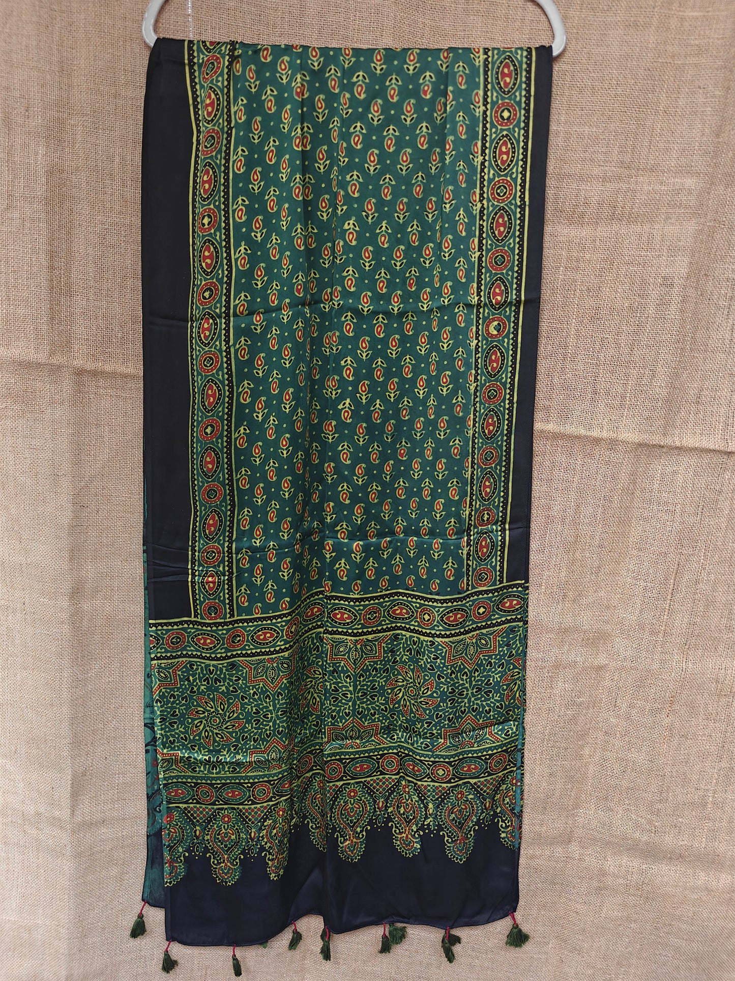 Green Handblock Printed Modal Ajrakh Stole