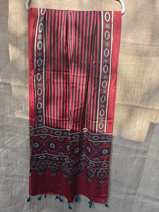 Red Handblock Printed Modal Ajrakh Stole