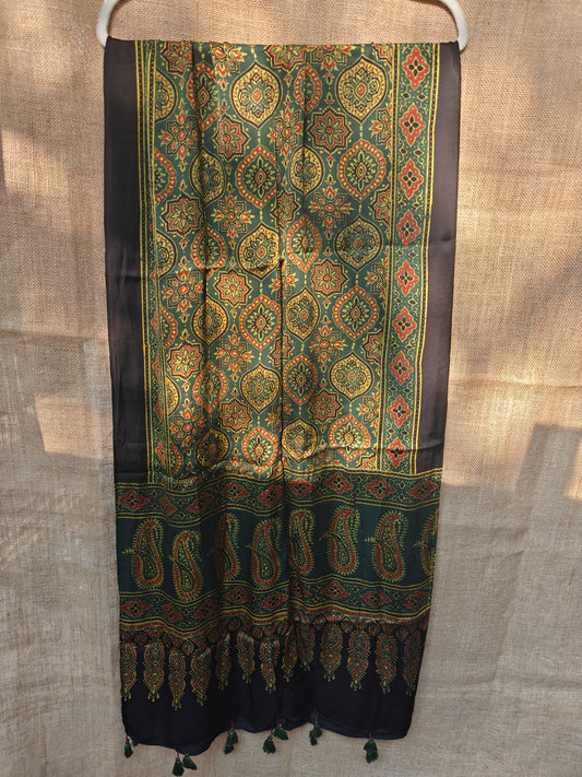 Green Handblock Printed Modal Ajrakh Stole