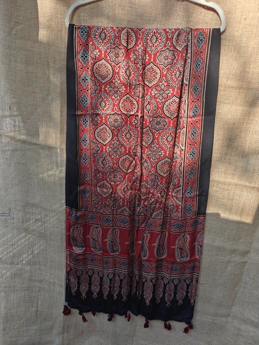 Red Handblock Printed Modal Ajrakh Stole