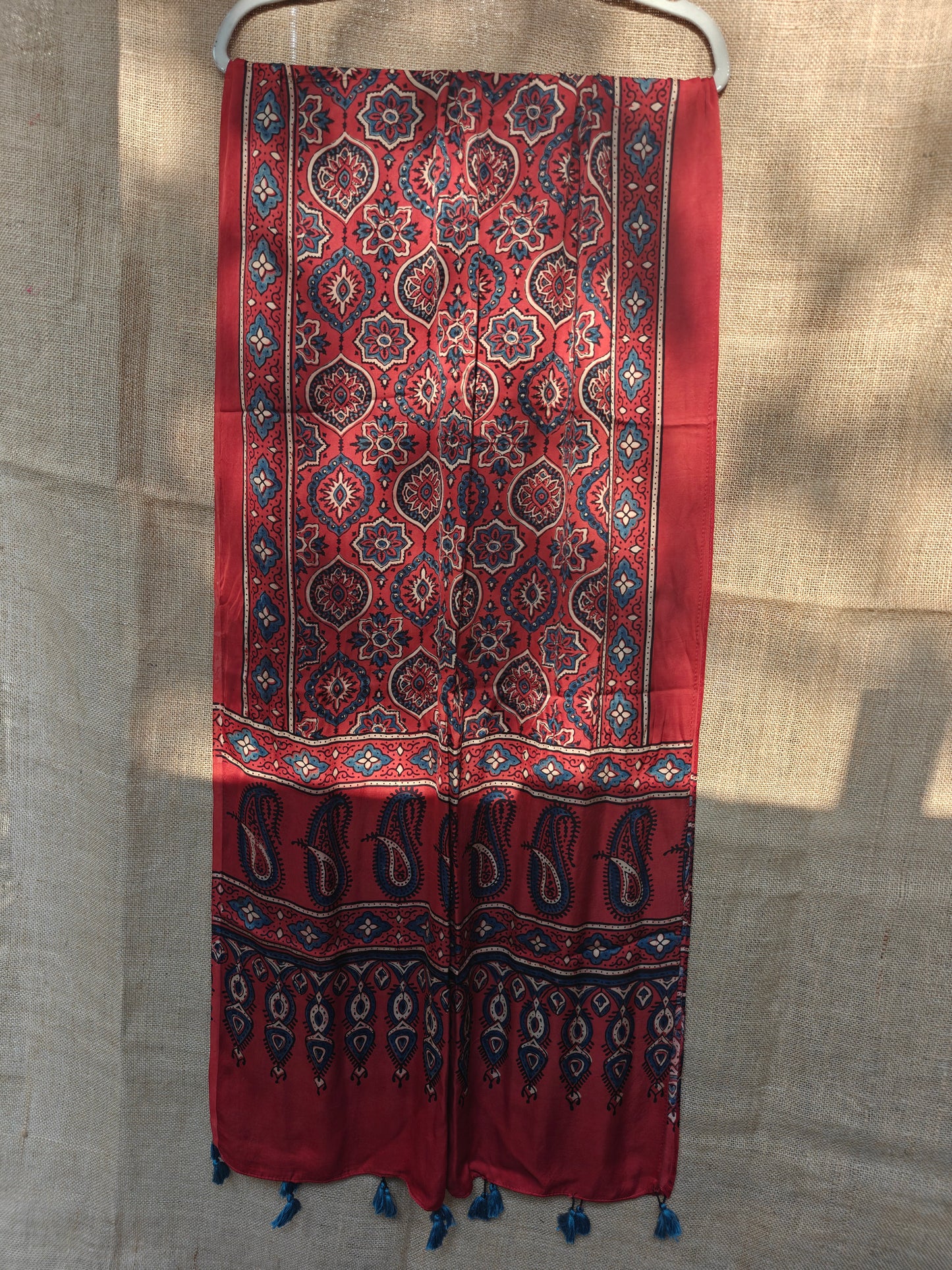 Red Handblock Printed Modal Ajrakh Stole