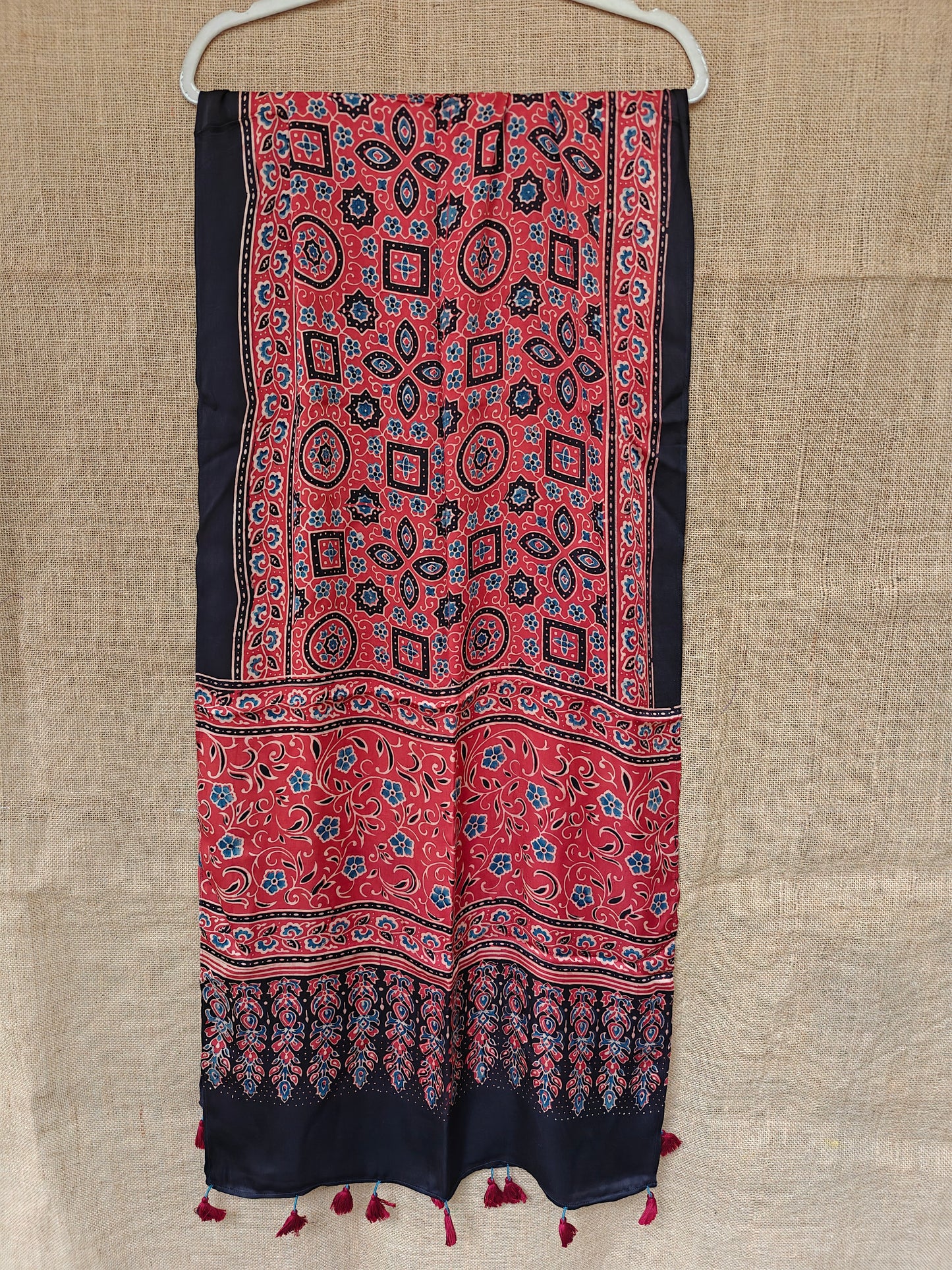 Red Handblock Printed Modal Ajrakh Stole