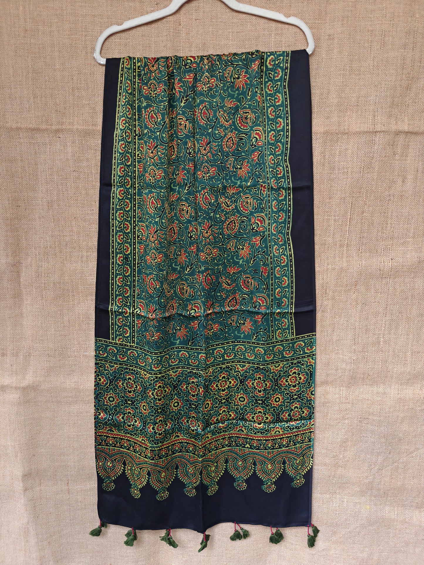 Green Handblock Printed Modal Ajrakh Stole