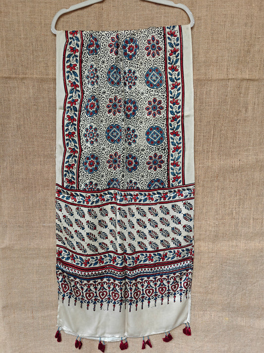 Beige Handblock Printed Modal Ajrakh Stole