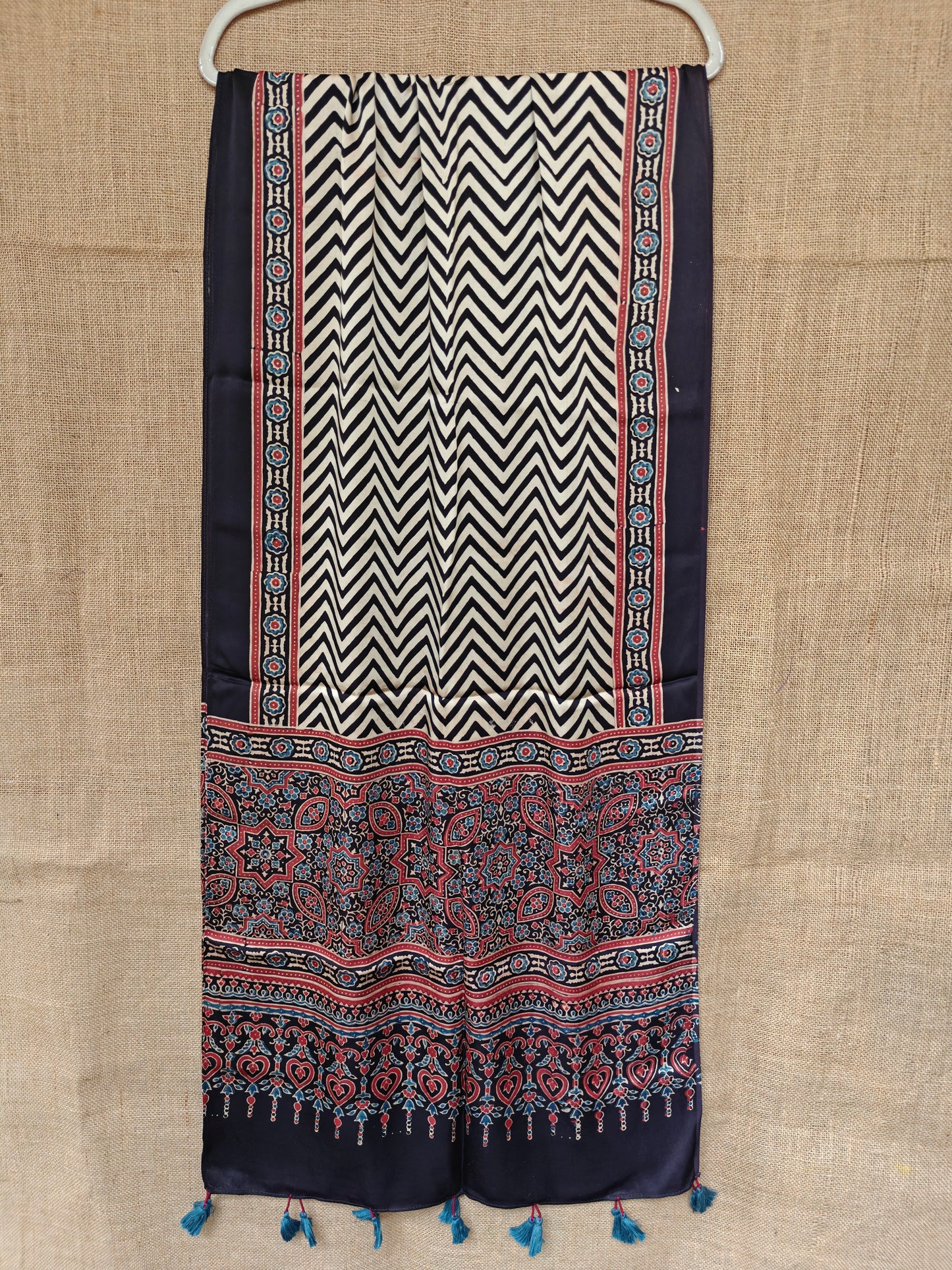 Black Handblock Printed Modal Ajrakh Stole