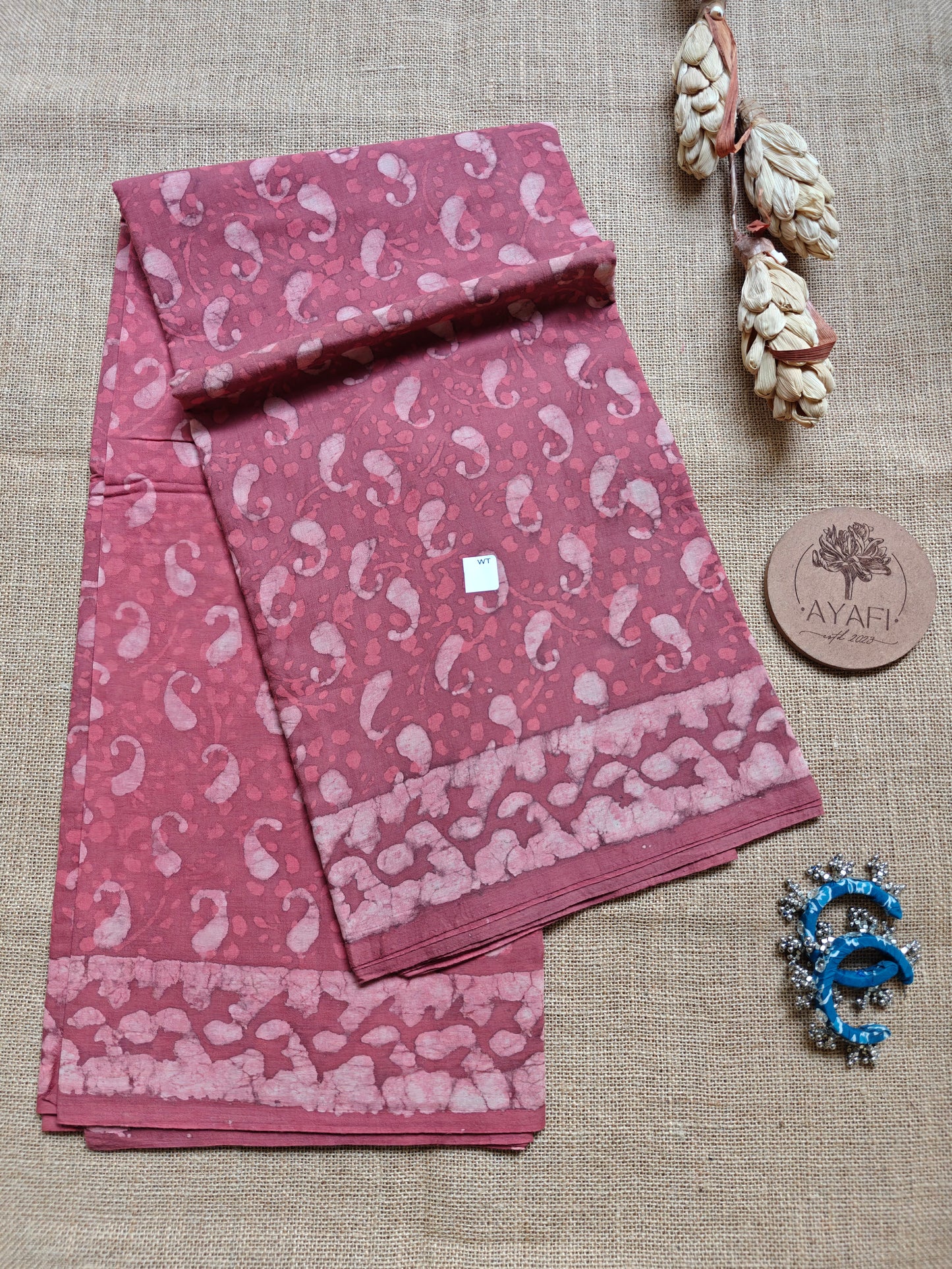 Pink Dabu Hand Block Printed Mul Cotton Saree
