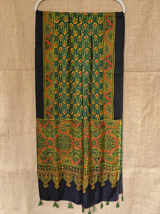 Green Handblock Printed Modal Ajrakh Stole