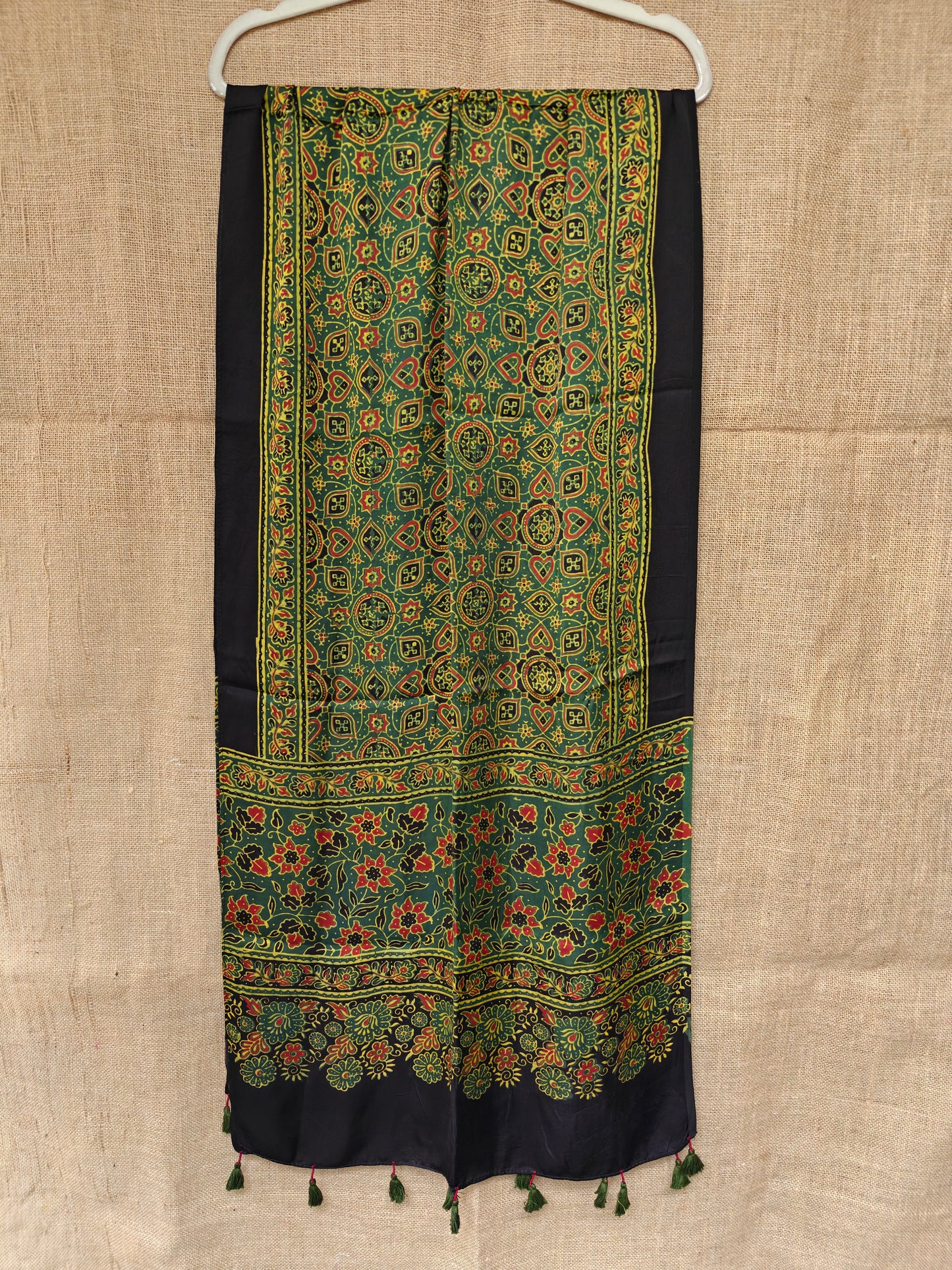 Green Handblock Printed Modal Ajrakh Stole