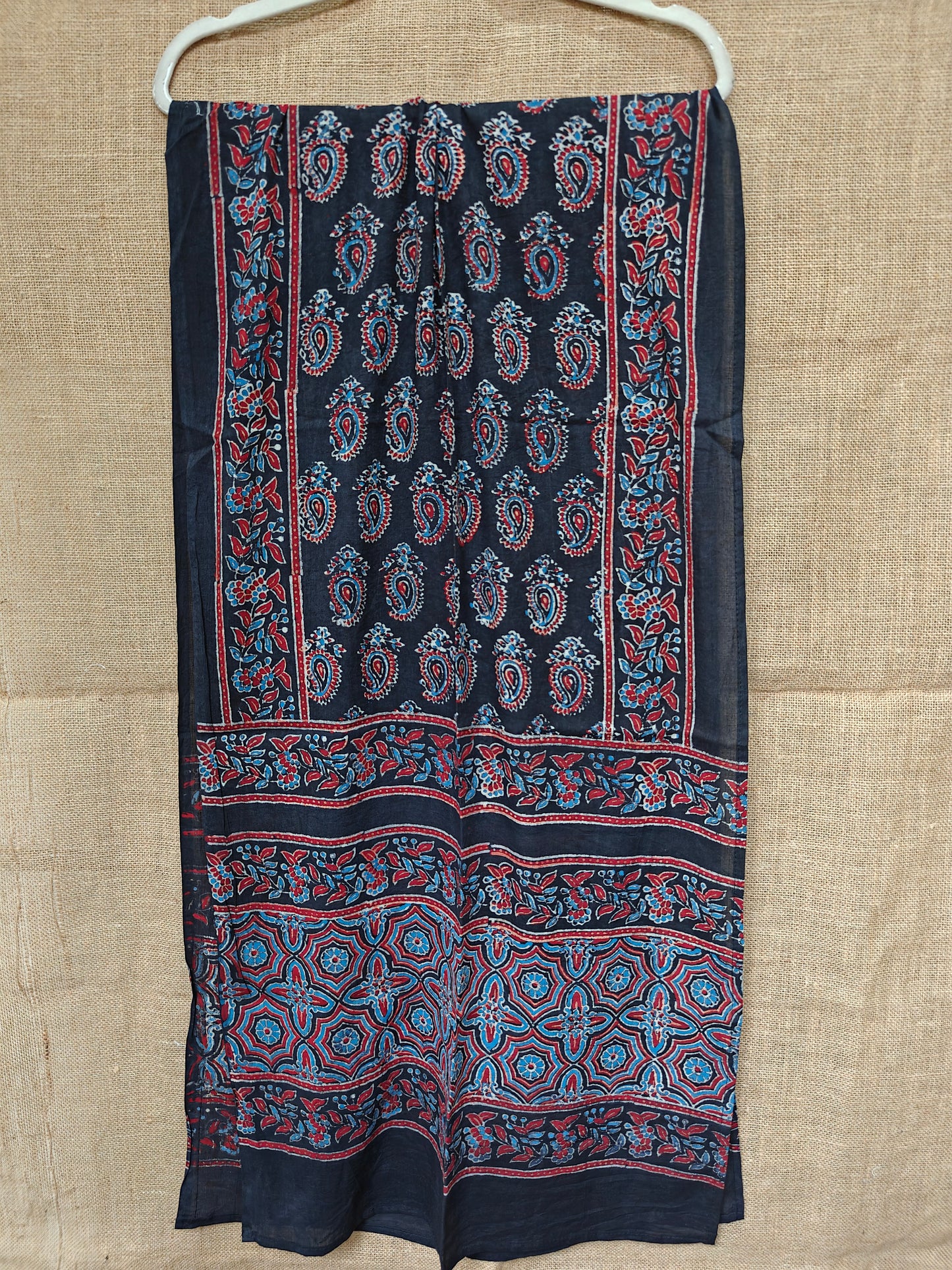 Black Handblock Printed Cotton Ajrakh Stole
