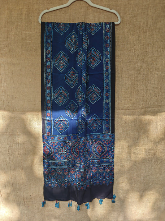 Indigo Handblock Printed Modal Ajrakh Stole