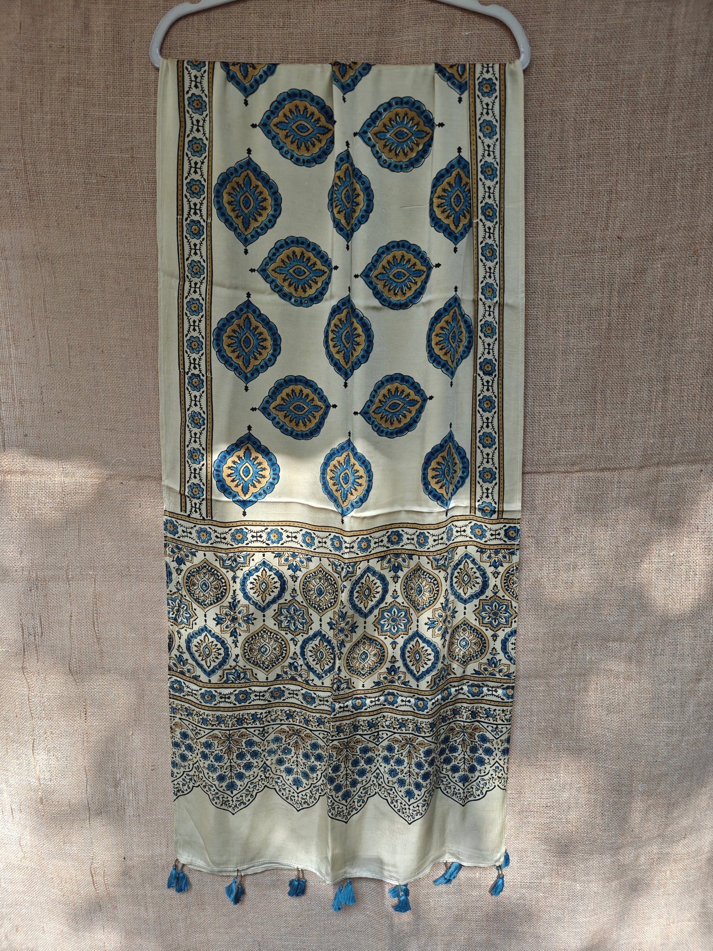 Beige Handblock Printed Modal Ajrakh Stole