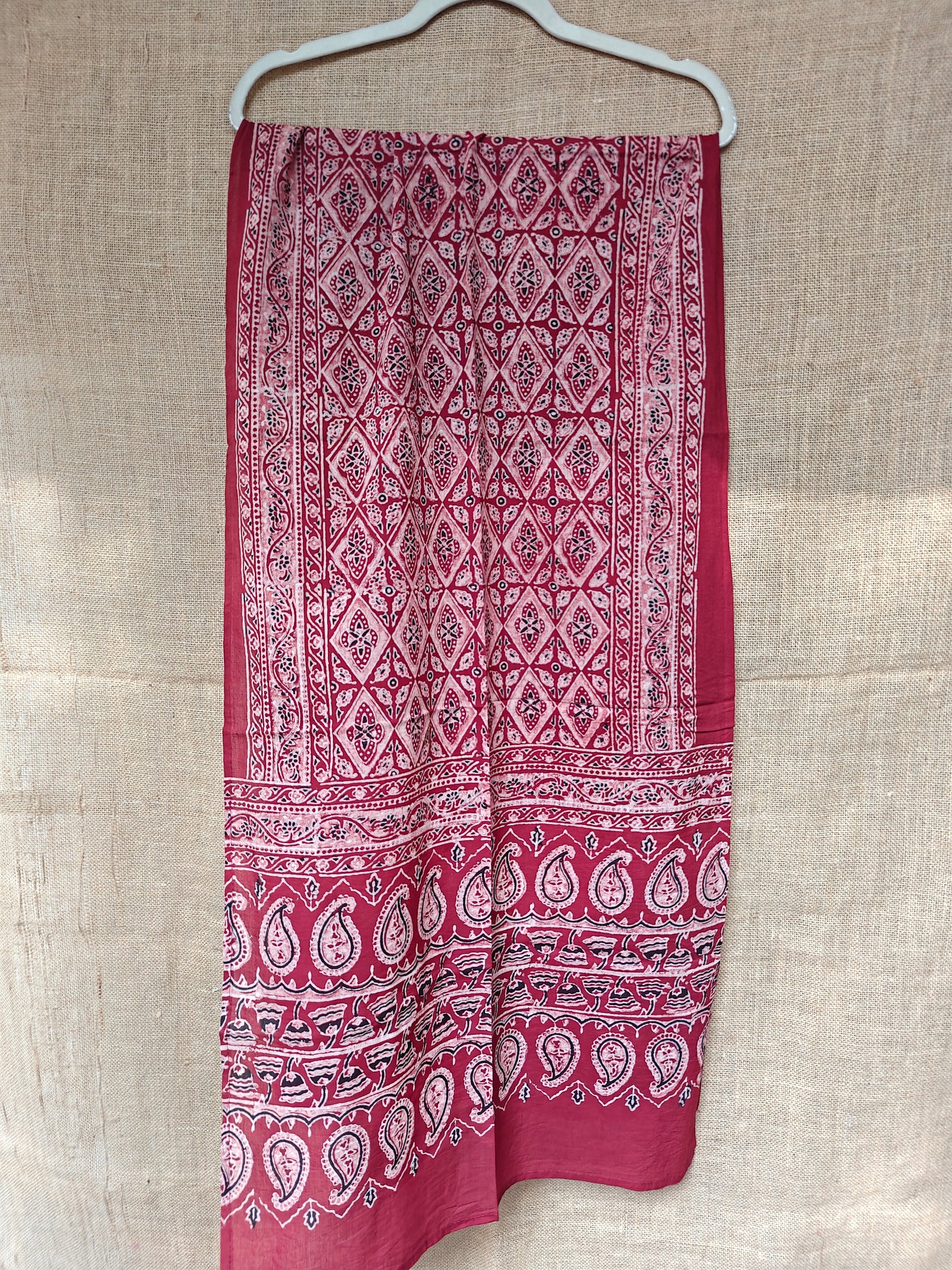 Red Handblock Printed Cotton Ajrakh Stole