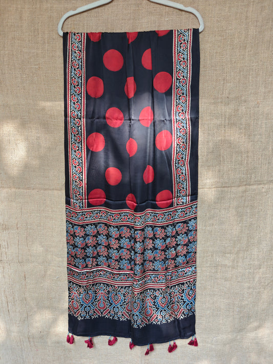 Black Handblock Printed Modal Ajrakh Stole