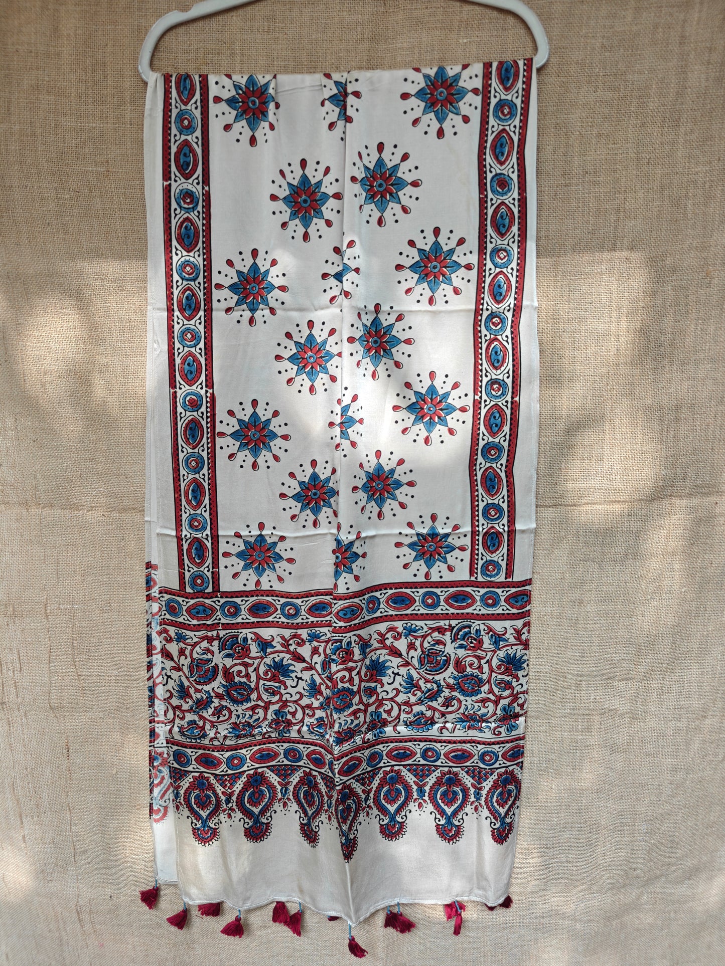 Beige Handblock Printed Modal Ajrakh Stole
